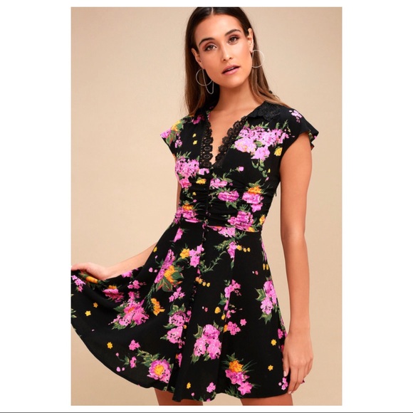 FREE PEOPLE LACE DETAIL FLORAL PRINT MINI DRESS - Picture 8 of 8